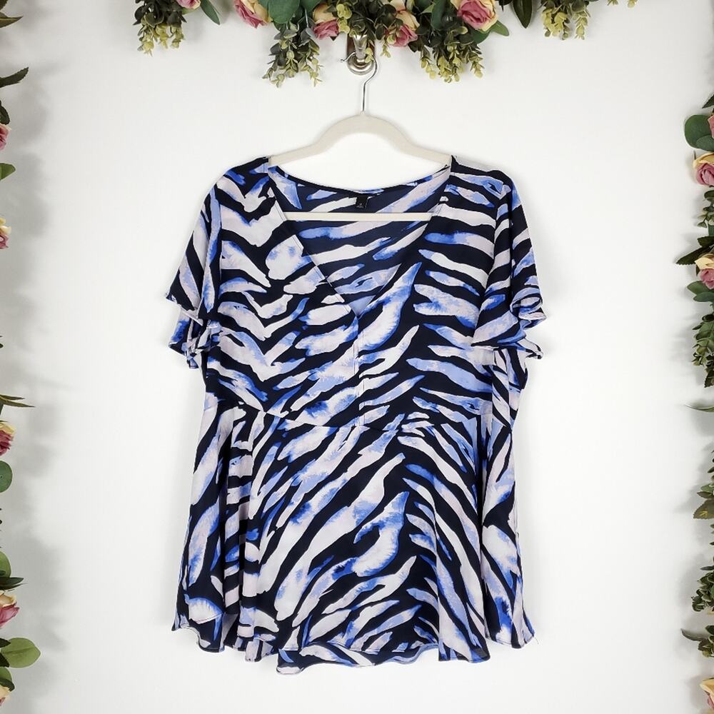 Torrid Navy Zebra Georgette Peplum Blouse